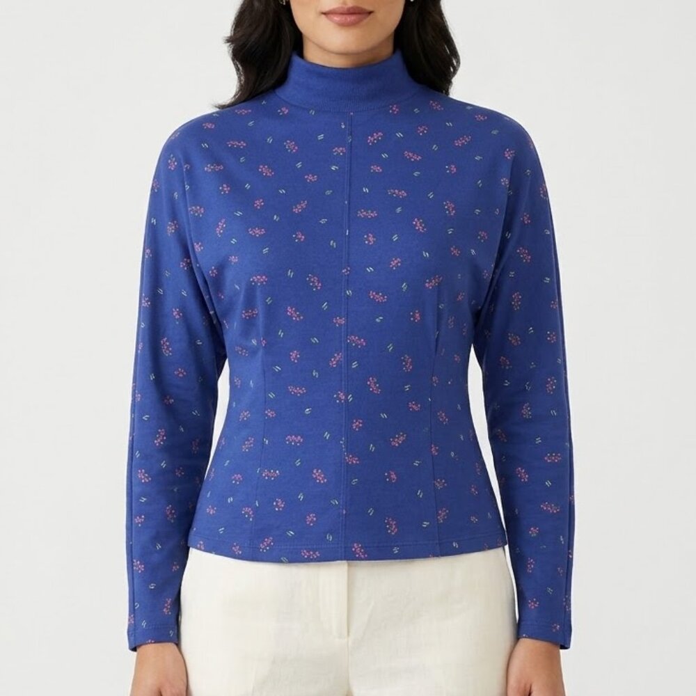 Fashion Force Vintage 80s Eclectic Mock Neck Top Geometric Primary Color Print M